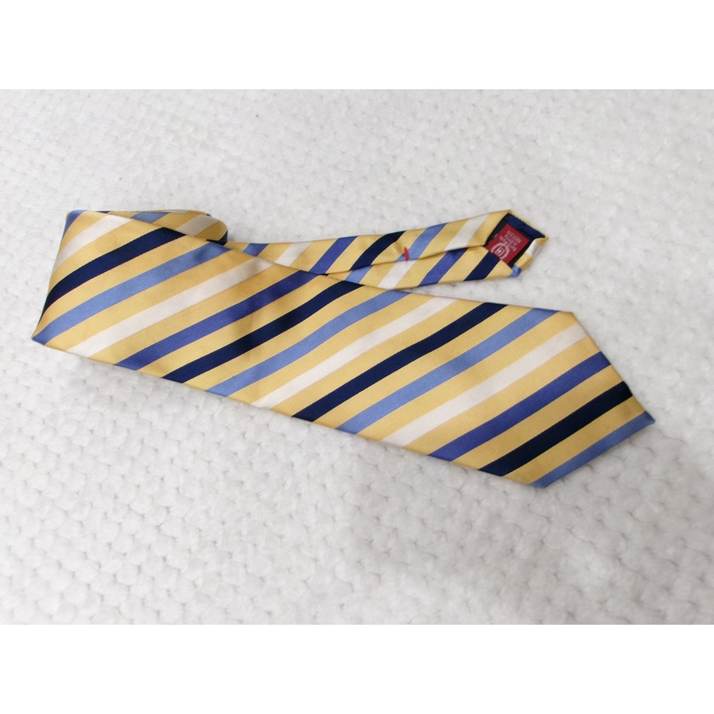 Chaps Mens 3.5x59 Necktie Yellow Navy Blue Striped Silk Formal Classic Accessory